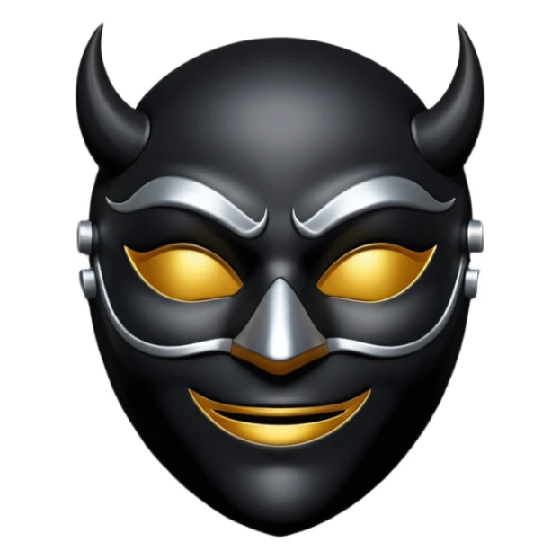 Minimal emoji, gothic mask forged from matte black leather, emotionless expression, smooth heavy surface, subtle metallic texture, deep shadows, no glow, no neon, flat emoji style, centered sticker