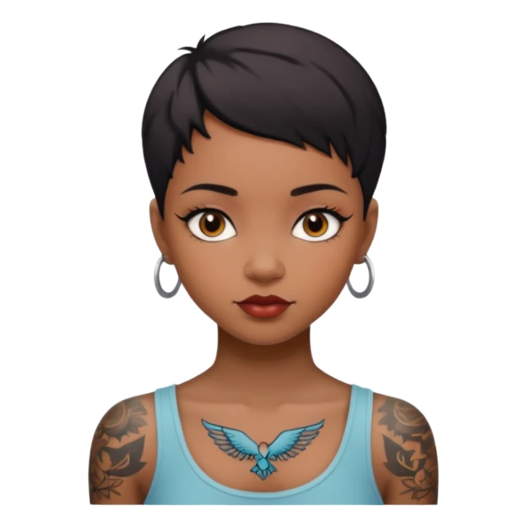 an ios genmoji for a short haired black, tattooed, beautiful girl sticker