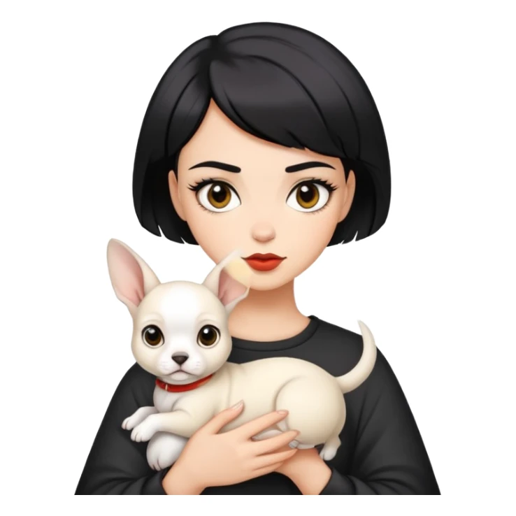 Short black hair handsome bad girl holding a white German rex sticker