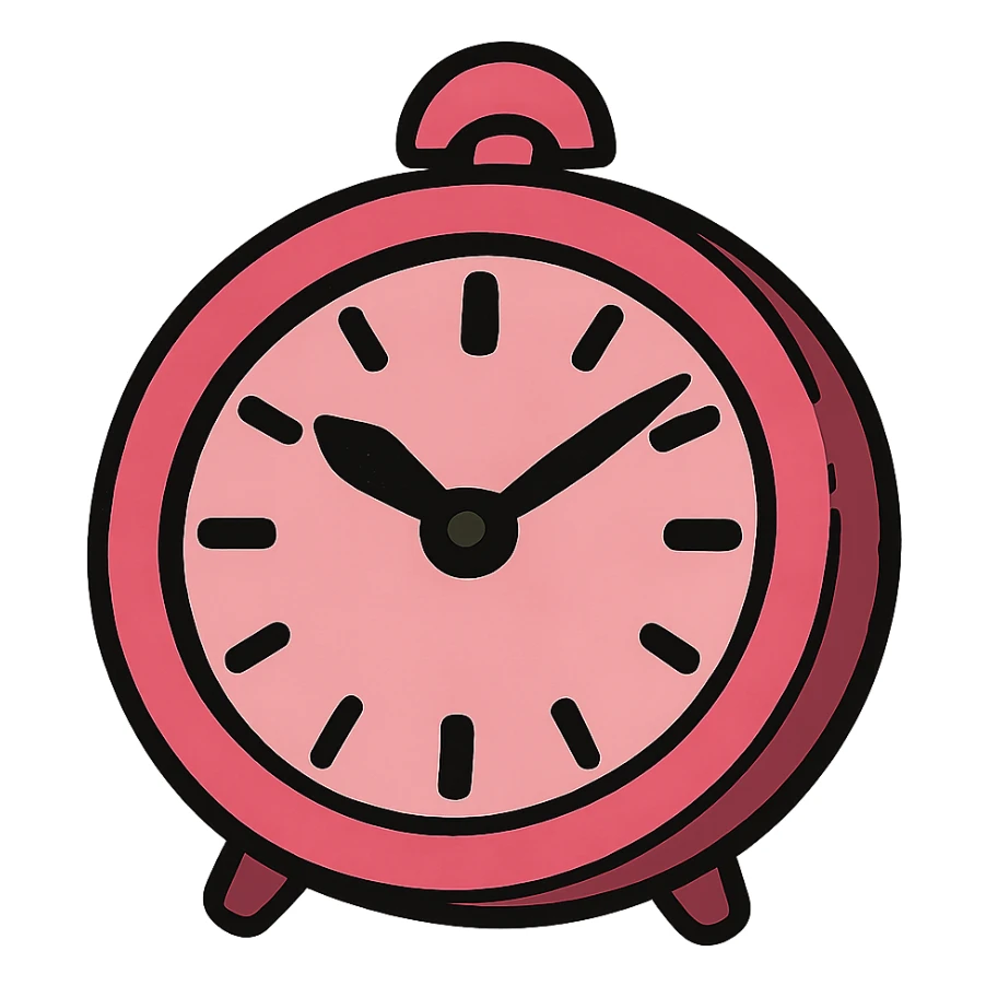 bold ghibli style icon of a pink clock sticker