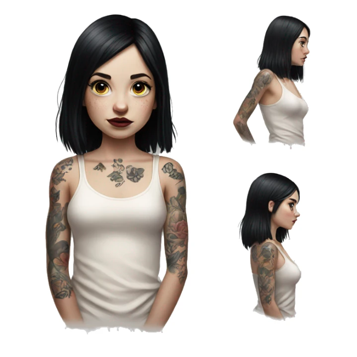 Hyperrealistic Pale girl with black hair arm tattoos sticker