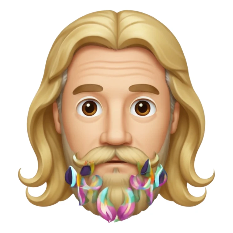 MID AGE MAN WITH LONG BLOND & bROWN WAVY HAIR, MOUSTACH AND BEARD sticker