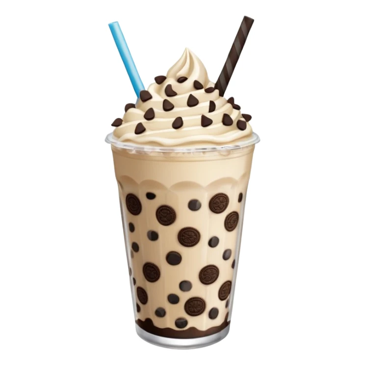 Vaso de vidrio con Frappé de galleta oreo y agregar un popote sticker