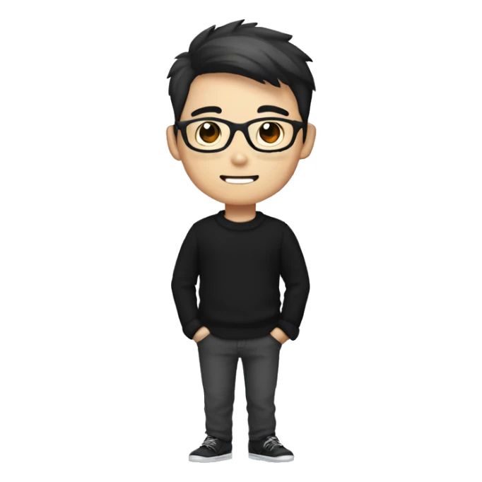 cute handsome korean man with black glasses and black sweater holding a camera sticker