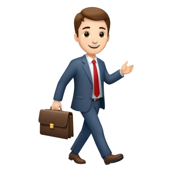 happy businessman proudly walking after signing important document sticker