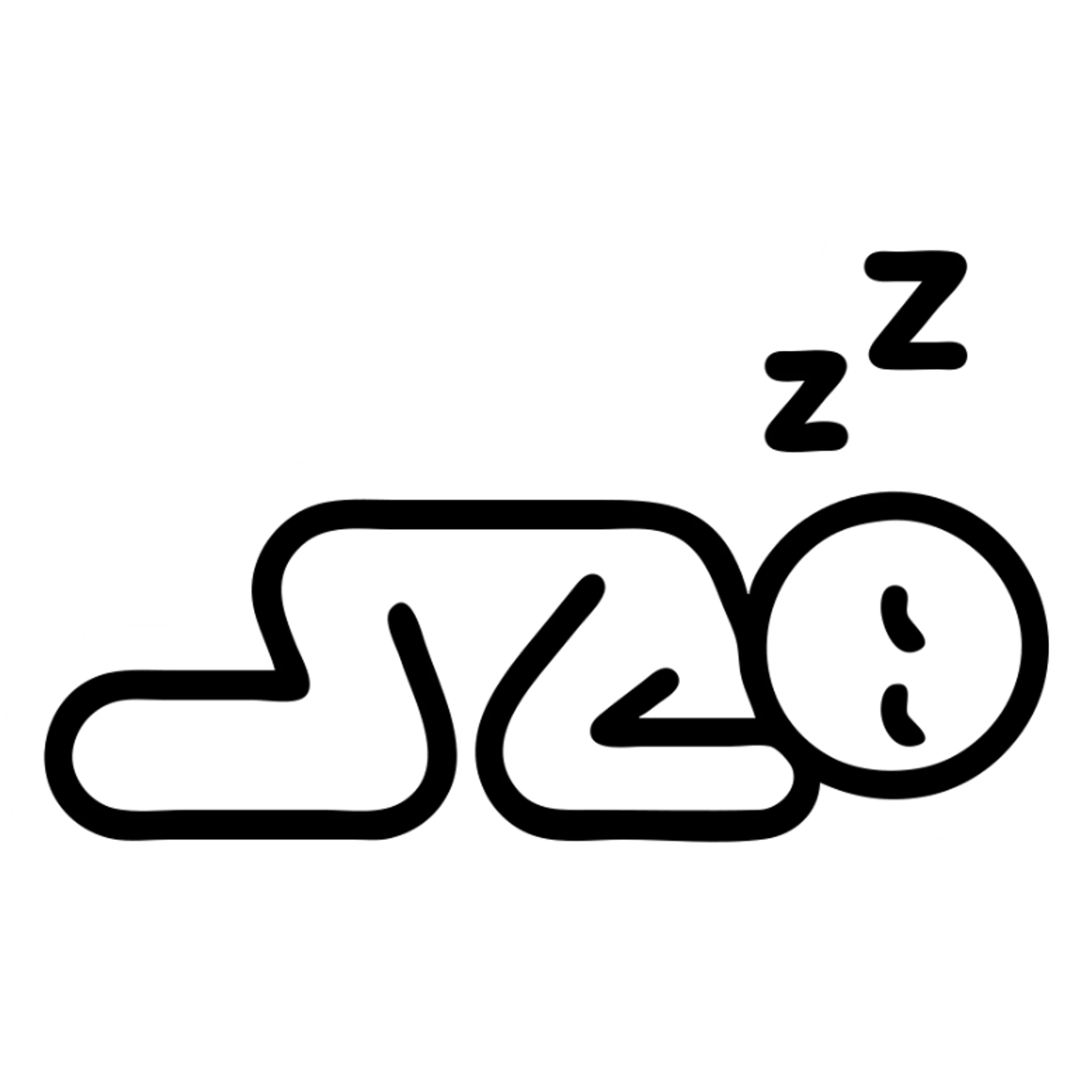 person lying on their side in REM sleep, minimal icon style, simple lines, closed eyes, gentle breathing marks sticker