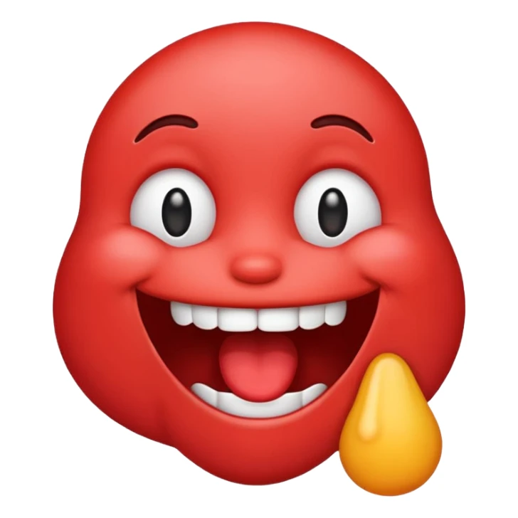 Make the siley emoji to be red and drooling. Make it look realistic sticker