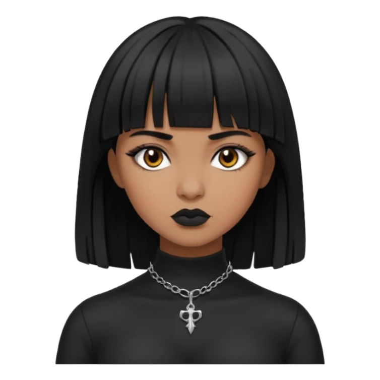 vampira gótica parda de cabelo preto e franja e roupa com decote sticker