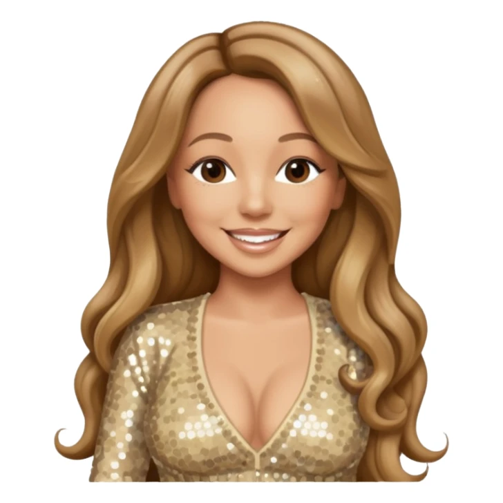 Mariah Carey with long light brown hair, cream sequin outfit sticker