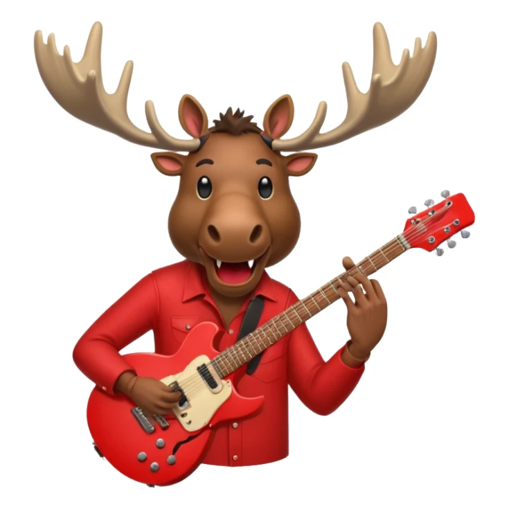 A evil moose headed man with a red electric guitar. The guitar should be pointing directly in the air. And the moose man should look evil and intimidating. sticker