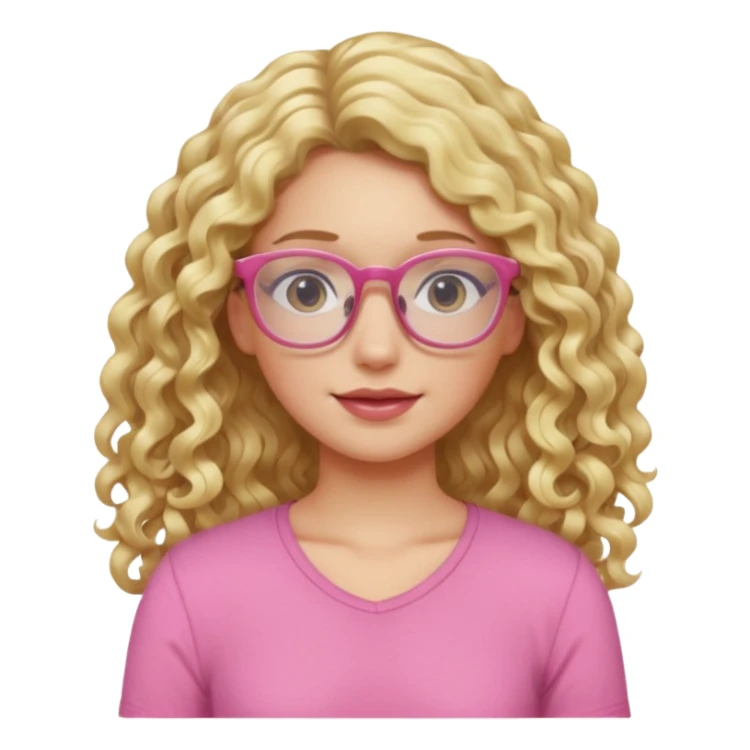 blond girl long curly hair pink top with glasses sticker
