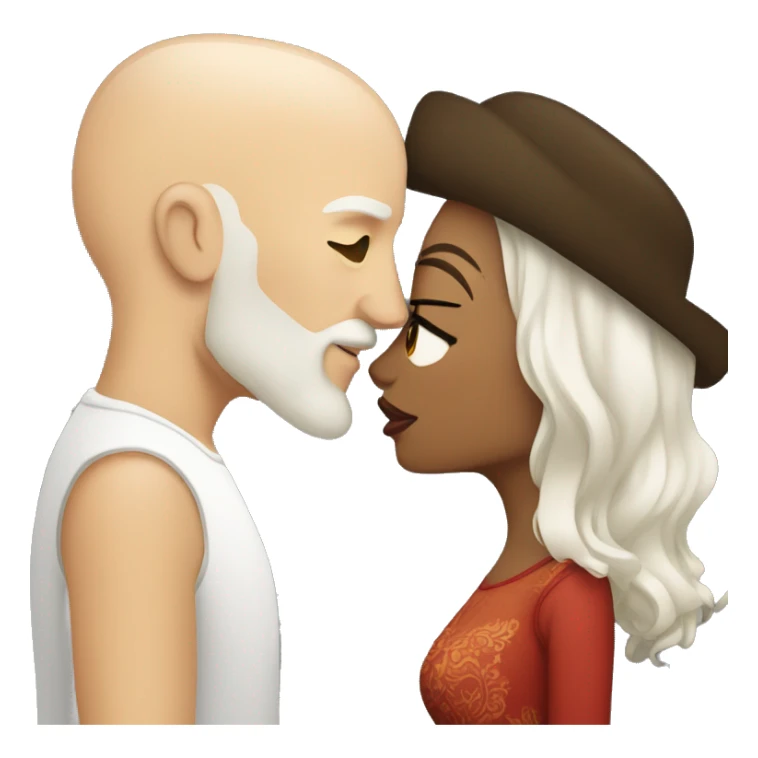 White bald man with dark beard kissing short Mexican woman with long dark wavy hair sticker