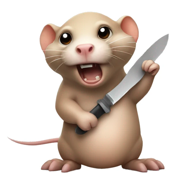 Angry naked mole rat holding a knife sticker