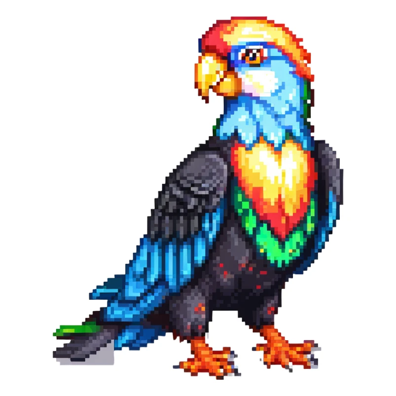 very simple low-detail pixel art party parrot with chunky pixels in an exaggerated pose sticker