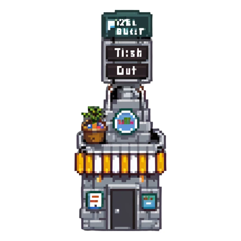 Chum Bucket restaurant from SpongeBob, gray bucket-shaped building with a sign sticker