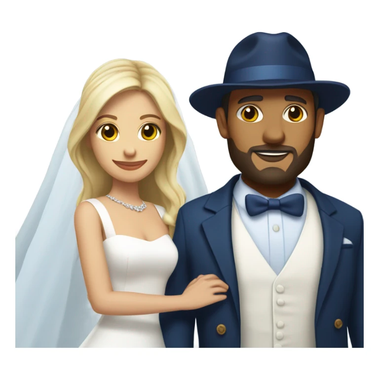 Puerto rican beard short hair with blue hat and navy blue suit getting Married with blond long hair girl with white  wedding dress  sticker