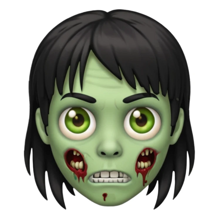 make a zoombie iphone emoji with medium black hair with bangs, piercing in both eyebrow and septum sticker
