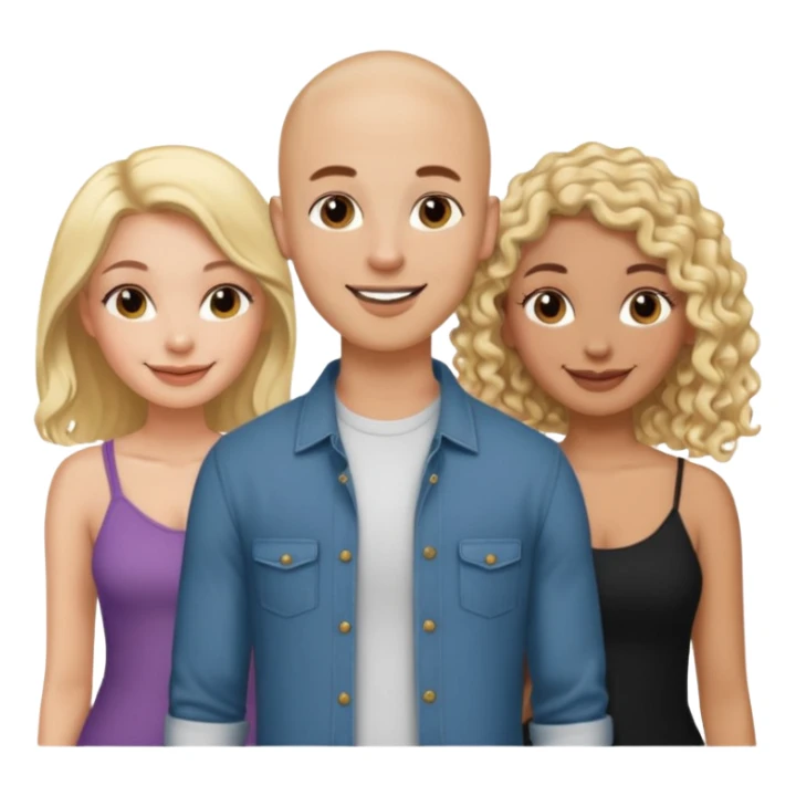 throuple tatted bald boyfriend with two girlfriends, one long blonde hair, other short curly brunette  sticker