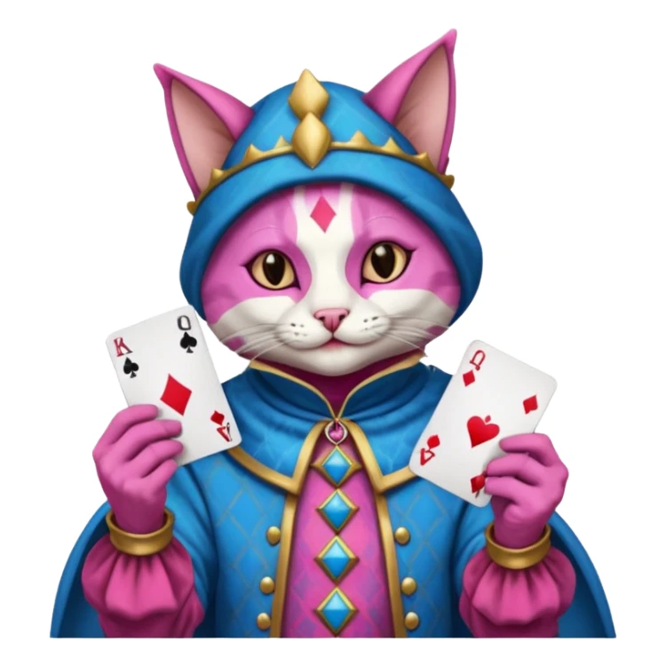 court jester cat medieval, poker cards, pink and blue sticker