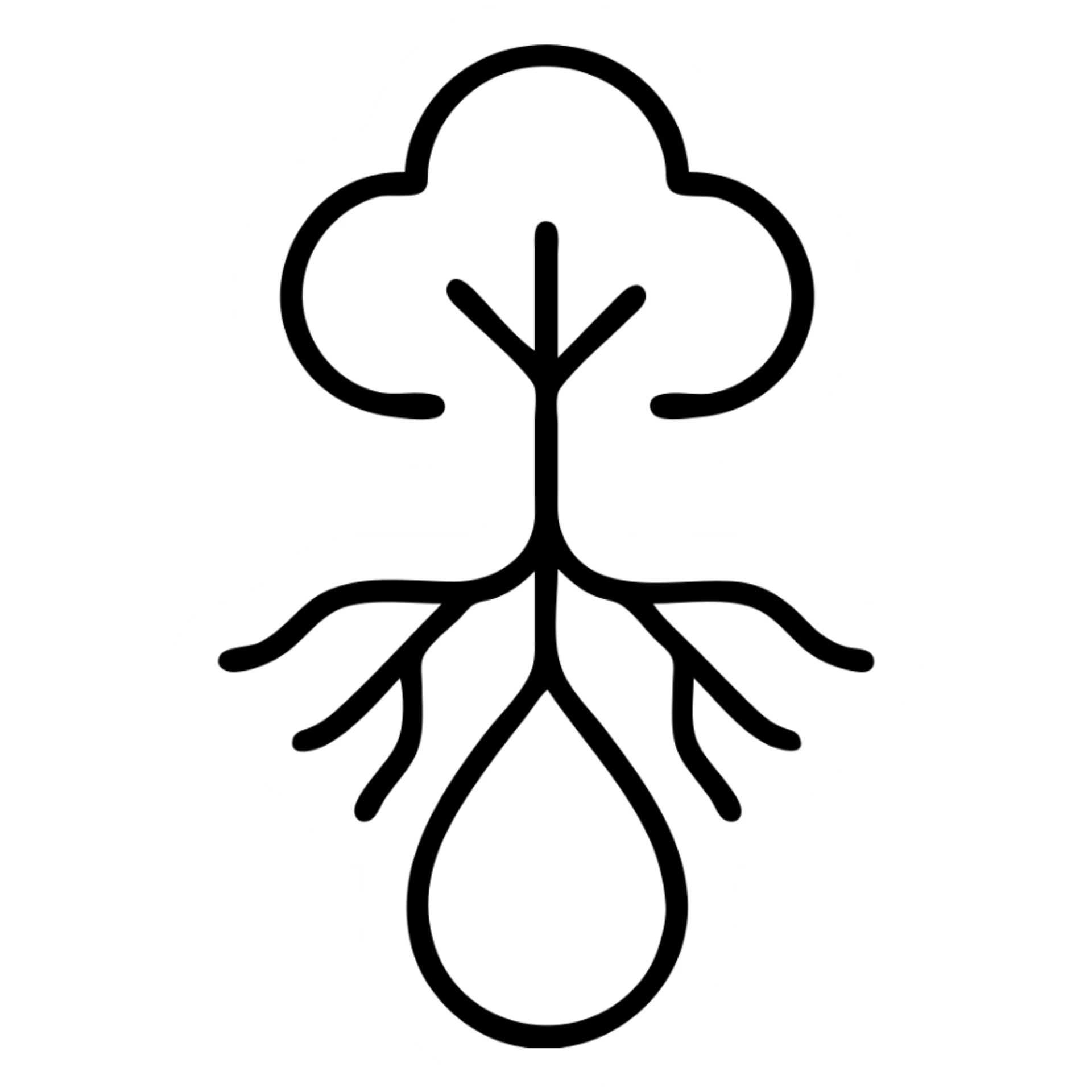 Tree with roots connecting to a water droplet, symbolizing environmental care and commitment sticker