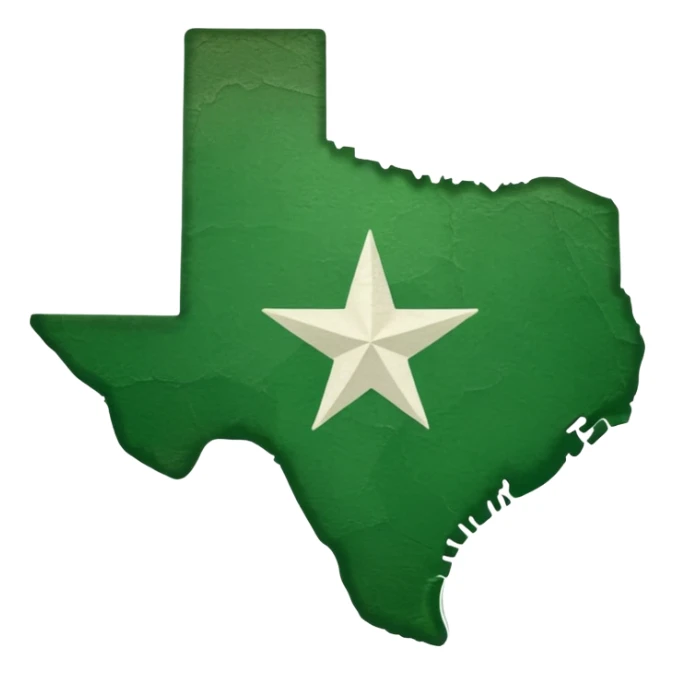 Green state of Texas with tiny green heart outline inside sticker