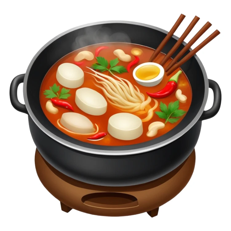 Chinese hot pot with spicy broth and ingredients, simplified emoji sticker