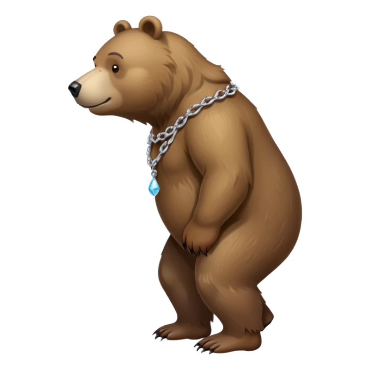 Full-length realistic bear on all four legs in walking position, medium brown color, stern face, head to tail view, ice chain necklace sticker