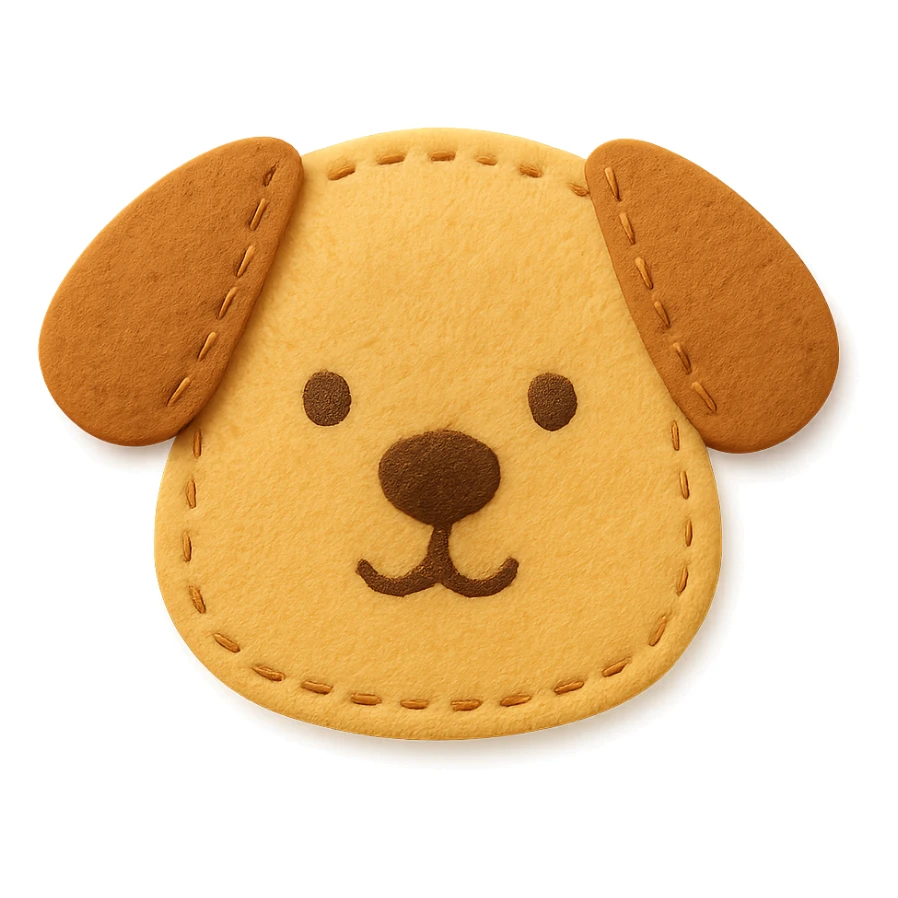 <StylePrompt>
  <Name>Minimal Felt Appliqué Icon</Name>
  <Description>
    A soft, handcrafted felt icon style with lightly padded forms, simple shapes, and clean outlines. Features slightly more visible stitching for tactile charm while maintaining a low-detail aesthetic.
  </Description>
  <VisualProperties>
    <Material>Felt</Material>
    <Texture>Soft, matte surface with subtle fiber detail</Texture>
    <Stitching>
      <Type>Threaded edge stitch</Type>
      <Color>Muted orange or warm brown</Color>
      <Pattern>Evenly spaced running stitch around edges</Pattern>
      <Thickness>Medium (approximately 10% more pronounced than minimal)</Thickness>
      <Contrast>Moderate (stitch color clearly distinct from base felt)</Contrast>
    </Stitching>
    <Padding>Low to moderate—slightly raised but not deeply dimensional</Padding>
    <Edges>Smooth and rounded with clean curves</Edges>
    <ColorPalette>
      <Primary>Warm yellows, oranges, and browns</Primary>
      <Accent>Dark brown for facial features</Accent>
      <Background>Neutral off-white or soft beige</Background>
    </ColorPalette>
  </VisualProperties>
  <FacialFeatures>
    <Eyes>Small round dots</Eyes>
    <Nose>Simple oval or triangle</Nose>
    <Mouth>Minimal curved line or none</Mouth>
    <DetailLevel>Low</DetailLevel>
  </FacialFeatures>
  <Rendering>
    <Lighting>Soft and diffused</Lighting>
    <Shadows>Subtle, barely visible</Shadows>
    <Perspective>Front or side profile, flat angle</Perspective>
  </Rendering>
  <Applicability>
    <SubjectType>Animals, symbols, objects</SubjectType>
    <OutputFormat>Icon, patch, or sticker</OutputFormat>
  </Applicability>
</StylePrompt>

{subject} = dog sticker