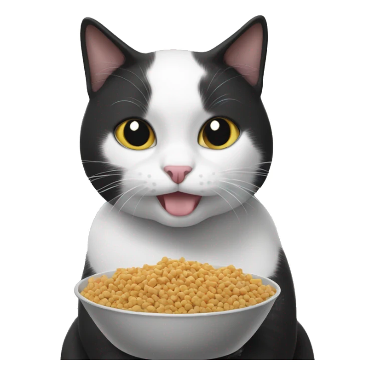 black and white cat eating cat food sticker