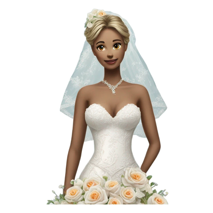 Hyper Realistic ornate Wedding dress displays fish tail with flowers  sticker