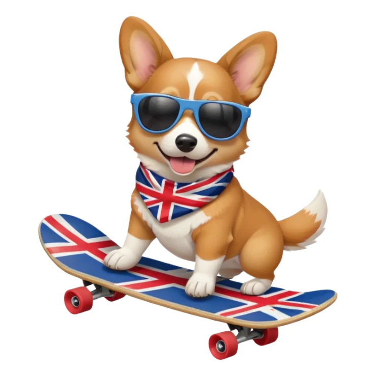 Corgi Dog with sunglasses skateboarding Union Jack  sticker