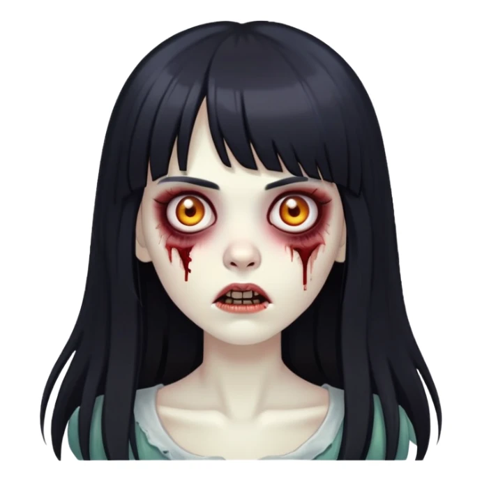 zumbie mulher com cabelo preto longo com franja acima da sobrancelha sticker