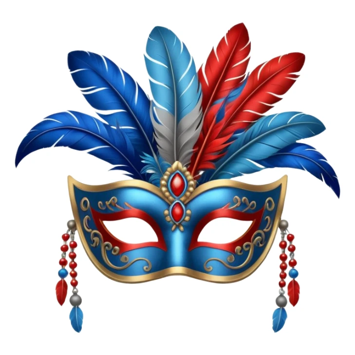 masquerade mask grey with blue and red feathers sticker