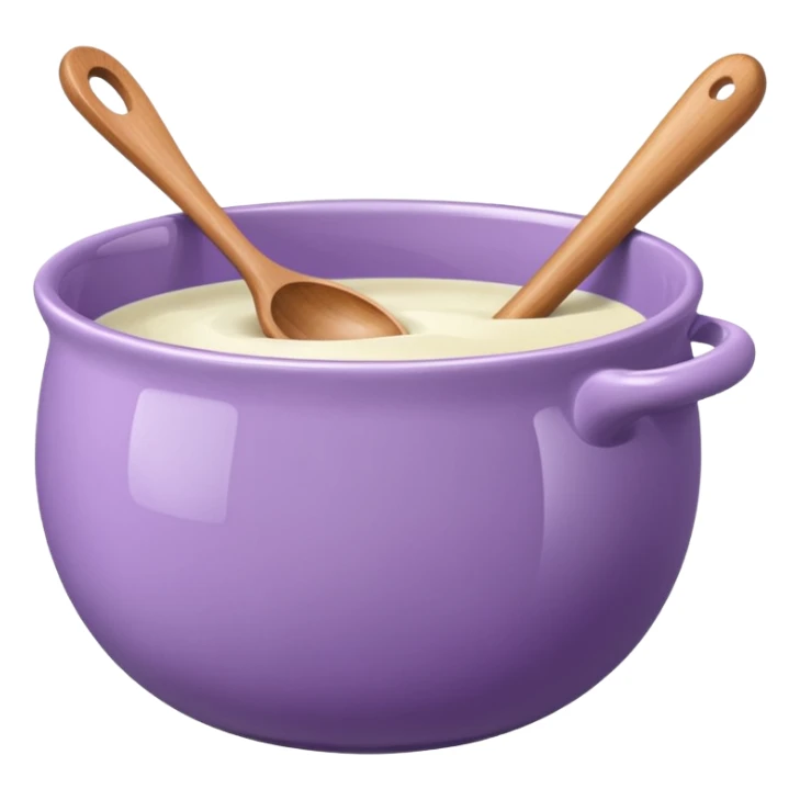 a lilac ceramic mixing bowl with a wooden spoon stirring sticker