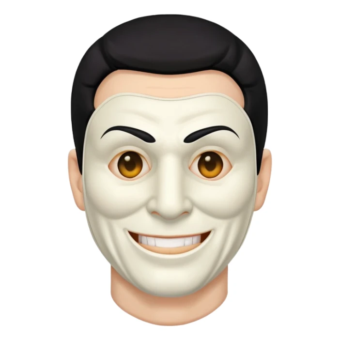 full face masked man, evil, serial killer, creepy, black hair, older, shoulders, smiling sticker