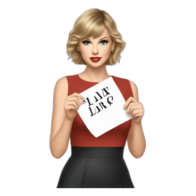 Taylor Swift holding a poster with the letters LARA sticker