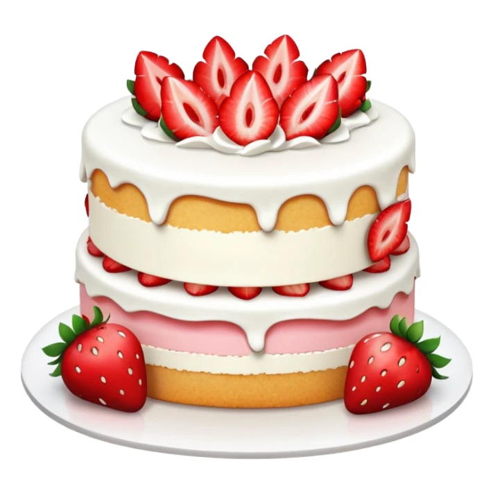 white cake with strawberries and a slice cut out sticker