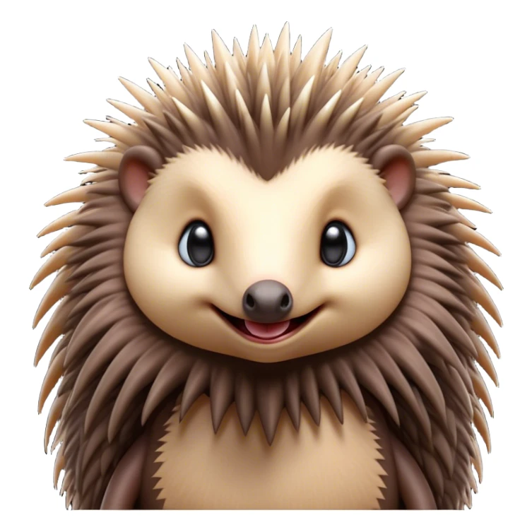 Cinematic Cute Echidna Portrait Emoji, Head tilted playfully and inquisitively, featuring a fuzzy, spiky fur with an adorably scrunched face and a cute, pointed snout, round, sparkling eyes filled with gentle curiosity, Simplified yet irresistibly adorable features, highly detailed, glowing with a warm, friendly glow, high shine, affectionate and quirky, stylized with a touch of natural whimsy, bright and endearing, soft glowing outline, capturing the essence of a mischievous yet loving echidna, so playful it feels like it could nuzzle out of the screen into your arms! sticker