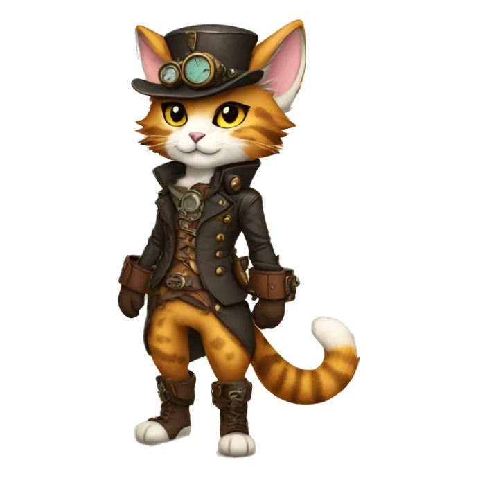 Anthro Fur-Sona feline-Fakémon with a steampunk-cap Full Body sticker