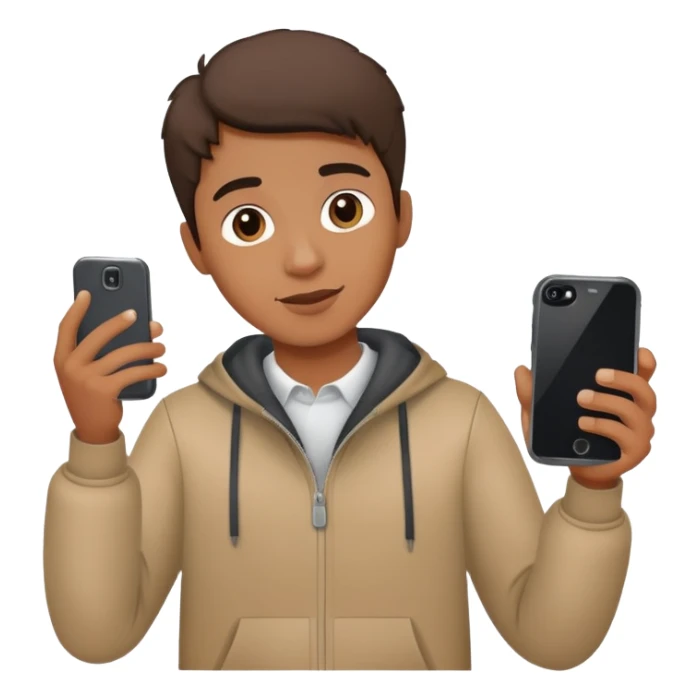 Una hombre joven con su celular en mano grabandose a si mismo sticker