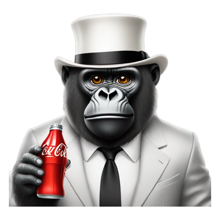 Gorilla wearing Coca Cola suit with coke top hat drinking coke sticker