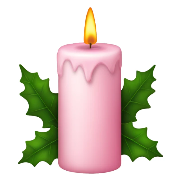 pale pink christmas candle with holly sticker
