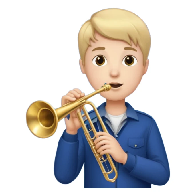 Boy holding trumpet with American flags and fireworks behind him sticker