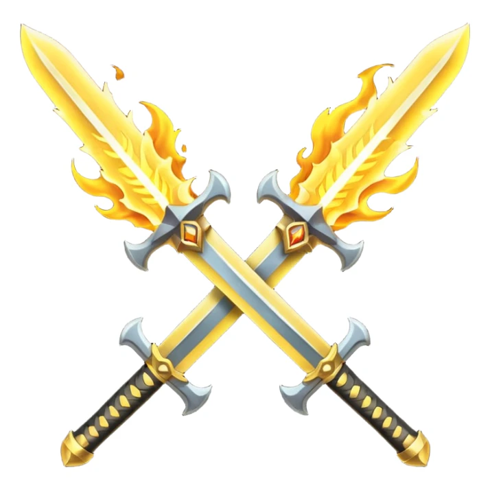 Fully yellow two swords crossed fiery sticker