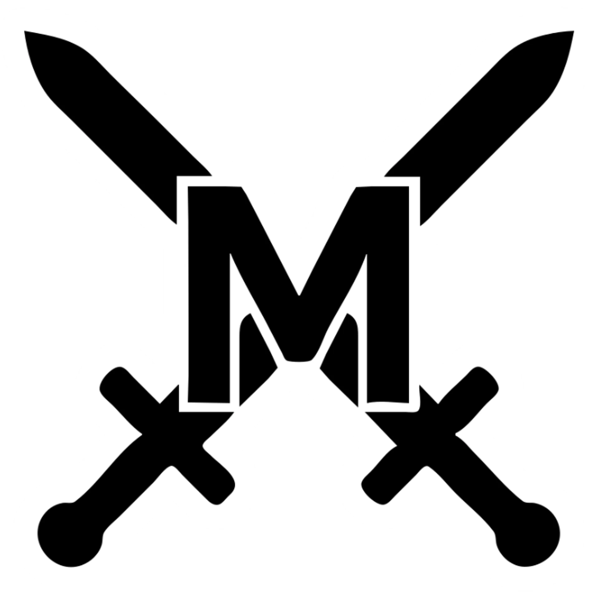 two crossed swords with the letter M sticker
