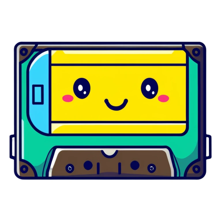 A cute sticker-style cassette tape with a happy face sticker