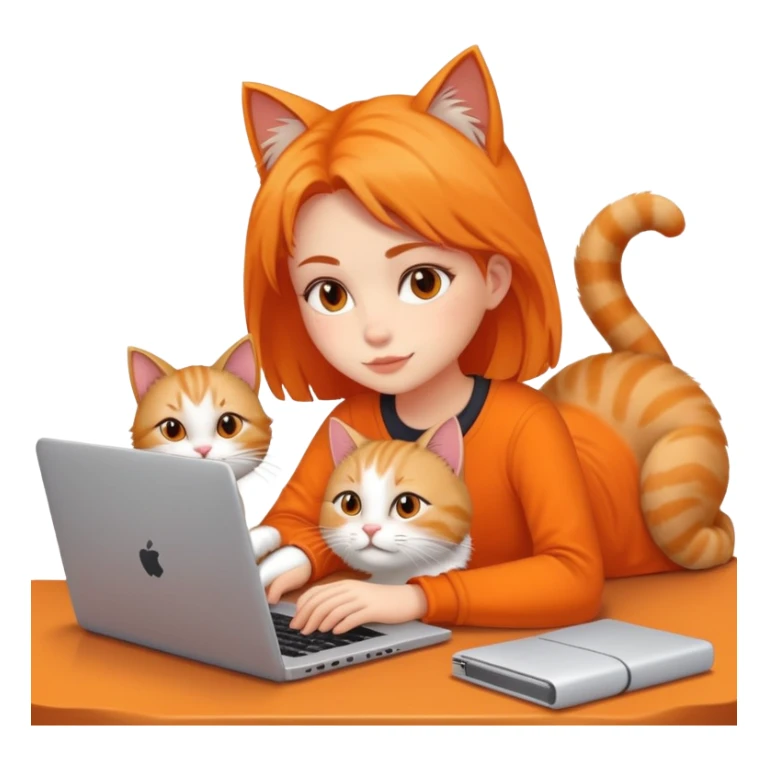 A girl is working on a laptop with a cat lying next to it sticker