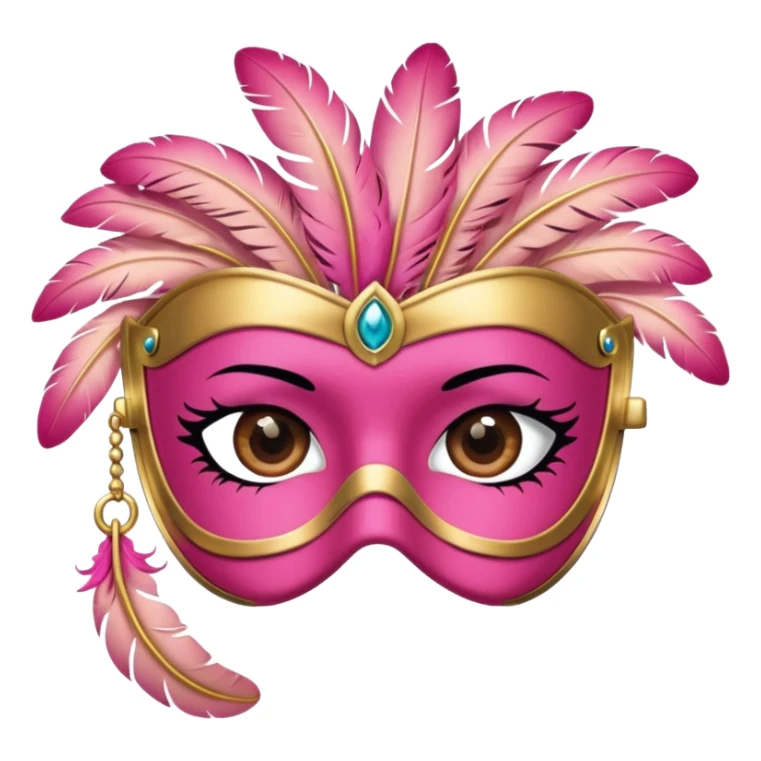 masquerade Pink eye mask with gold trim and small side feather. sticker