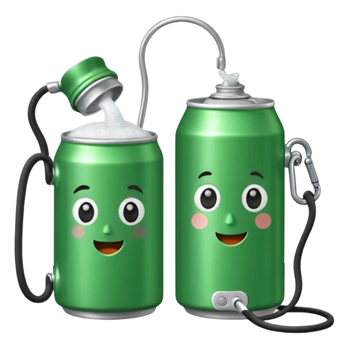 Green Soda can on left on leash of Salt Jug on right sticker