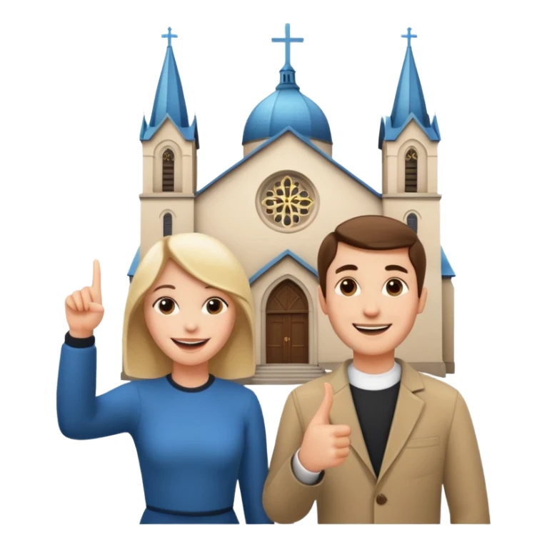 couple pointing to a church in the background sticker